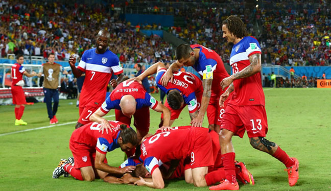 USA celebrate their winning goal against Ghana