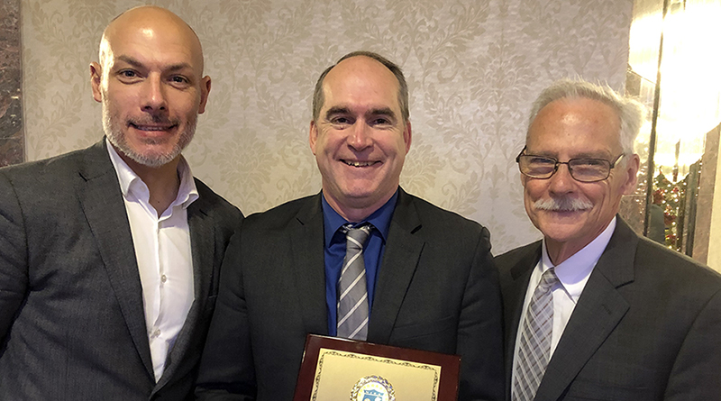 Greg Barkey, recipient of the New Jersey Soccer Association’s 2018 Hall of Fame Award flanked by Howard Webb, PRO’s General Manager, and Alan Brown, PRO’s Assignment Coordinator and past award recipient.