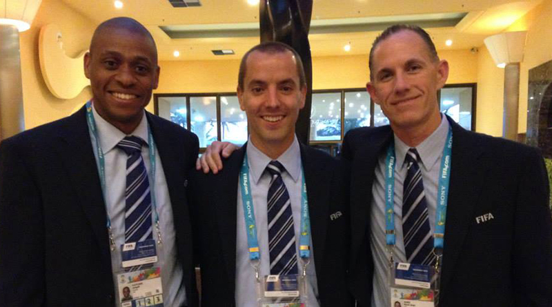 Joe Fletcher and Mark Geiger with Sean Hurd at the 2014 FIFA World Cup in Brazil.