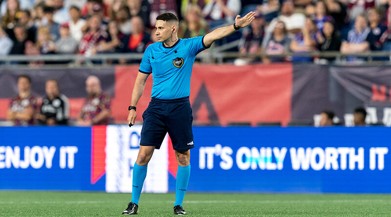 Referee Ramy Touchan during a game between Orlando City SC and New England Revolution at Gillette Stadium on June 15, 2022 in Foxborough, Massachusetts. Andrew Katsampes/ISI Photos.